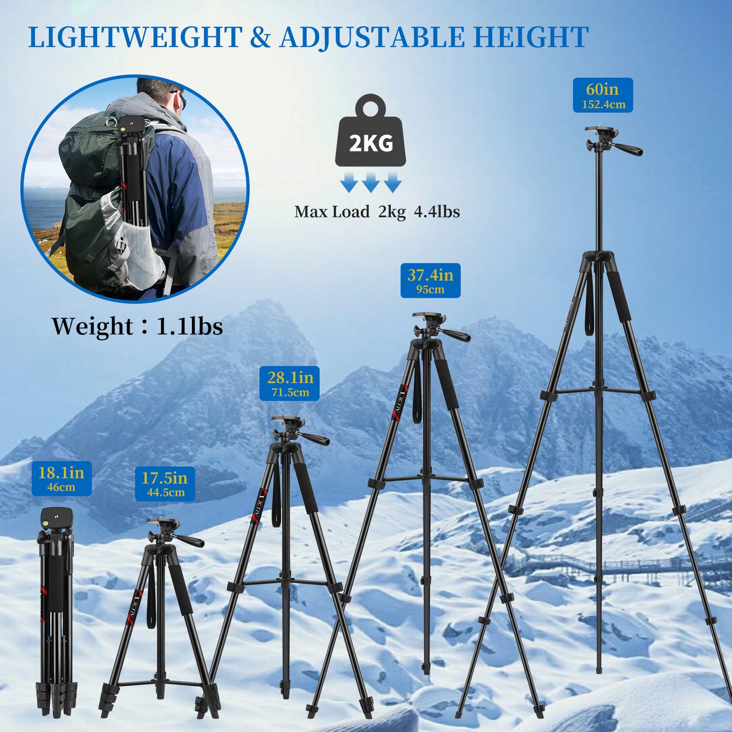 Victiv 64'' Tripod Mobile Holder, Aluminum Extendable Phone Stand for Video Recording, Lightweight Tripod Stand for Phone Compatible with Samsung/iPhone/Canon/Smartphone/DSLR(IN)