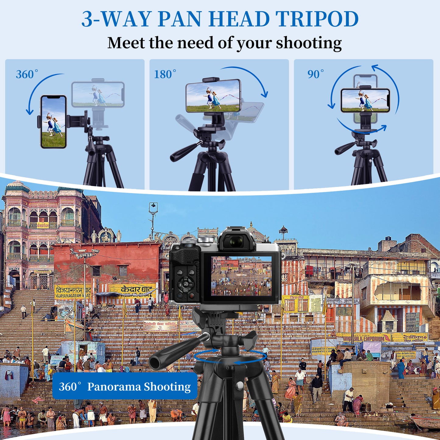 Victiv 64'' Tripod Mobile Holder, Aluminum Extendable Phone Stand for Video Recording, Lightweight Tripod Stand for Phone Compatible with Samsung/iPhone/Canon/Smartphone/DSLR(IN)