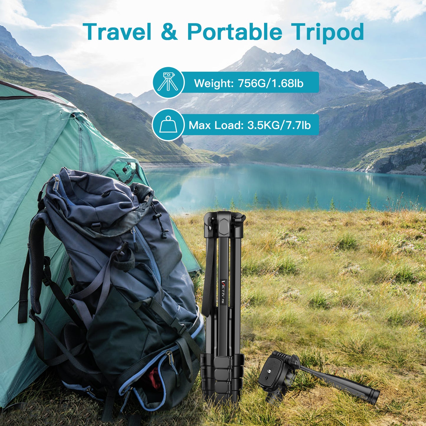 Victiv 67.7" Aluminium Mobile Tripod, Tripod Stand for Phone, Tripod Mobile Holder for Diwali, Travel, Vlog, Lightweight Tripod Stand for Samsung, iPhone, Canon, Xiaomi with Bag (Black)(IN)