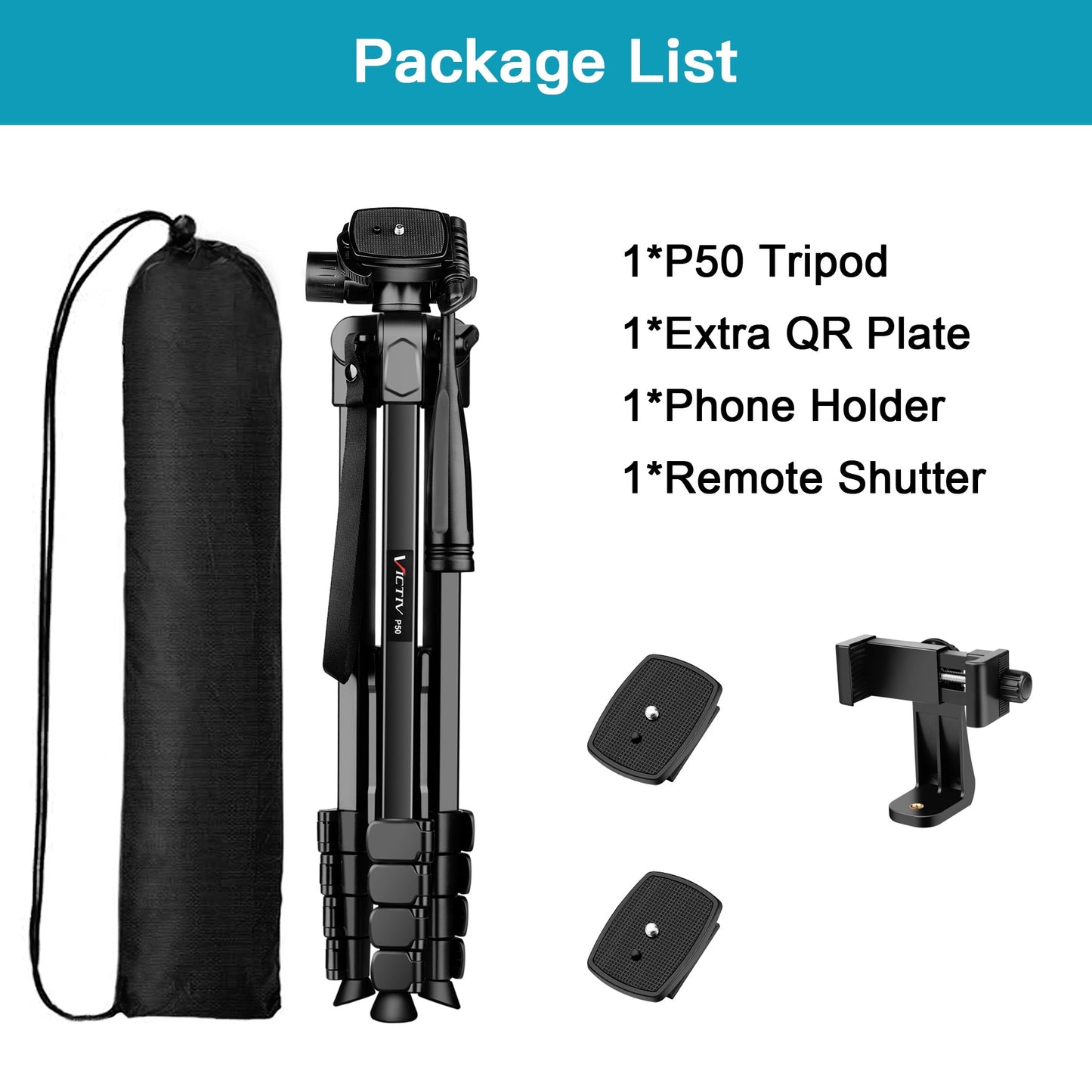 Victiv 67.7" Aluminium Mobile Tripod, Tripod Stand for Phone, Tripod Mobile Holder for Diwali, Travel, Vlog, Lightweight Tripod Stand for Samsung, iPhone, Canon, Xiaomi with Bag (Black)(IN)