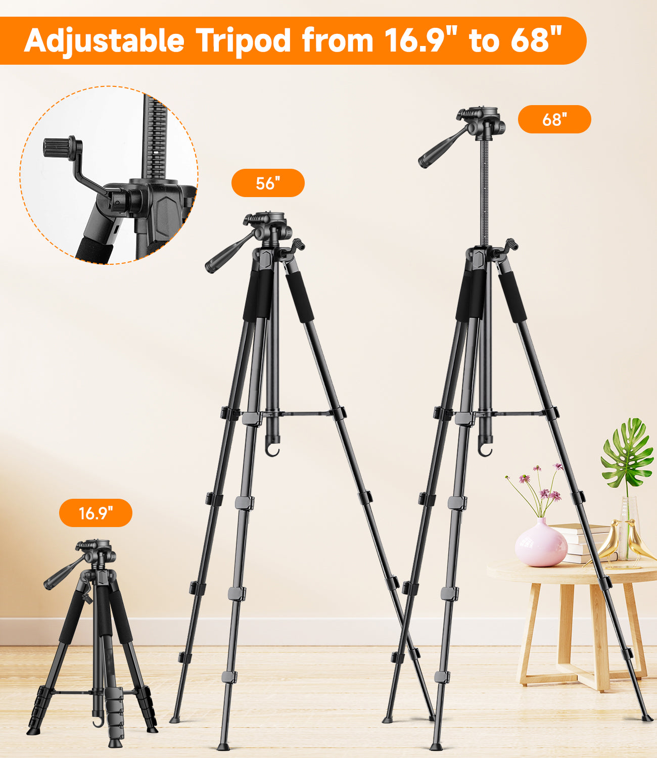 Victiv 68" Tripod Stand for Phone, Tripod Stand for Video Recording, Camera Tripod Stand for Phone/Camera/DSLR, Compatible with iPhone Samsung Galaxy Xiaomi Vivo Canon(IN)