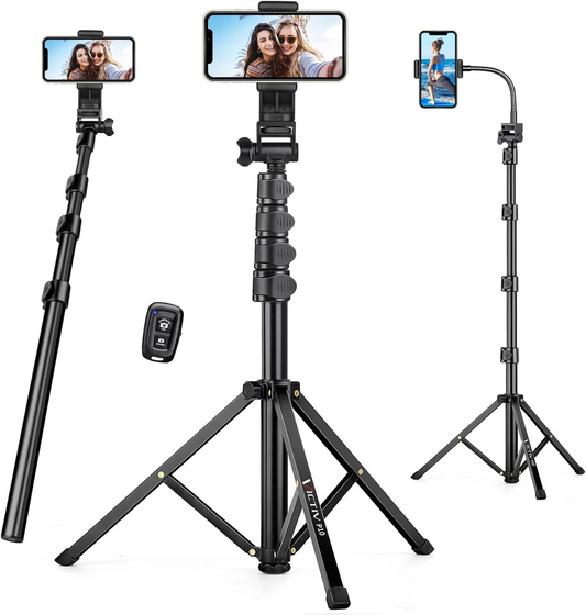 74" Flexible Phone Tripod, Tall Cell Phone Tripod with Adjustable Gooseneck & Remote, Portable Camera Cellphone Stand for Video Recording, Compatible with iPhone Android