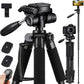 Victiv 72-inch Camera Tripod Aluminum Monopod T72 Max. Height 182 cm - Lightweight and Compact for Travel with 3-way Swivel Head and 2 Quick Release Plates for DSLR Video Shooting - Black