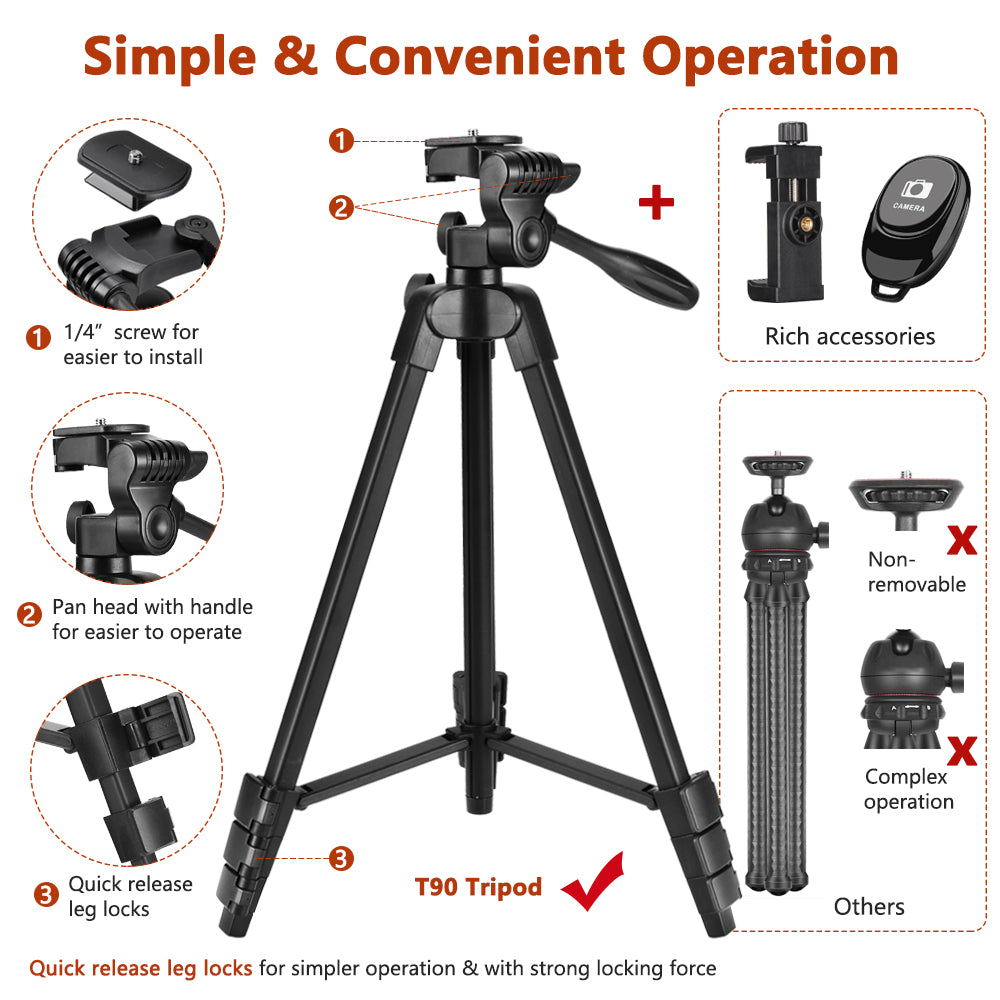 Victiv Phone Tripod, 54 Smartphone Tripod for iPhone, Aluminum Lightweight  Portable Camera Tripod Stand for DSLR/Action Camera/Samsung with Phone