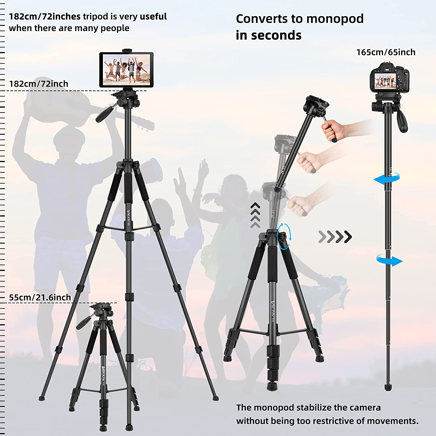 Victiv 72-inch Camera Tripod Aluminum Monopod T72 Max. Height 182 cm - –  Victiv Photography Gear