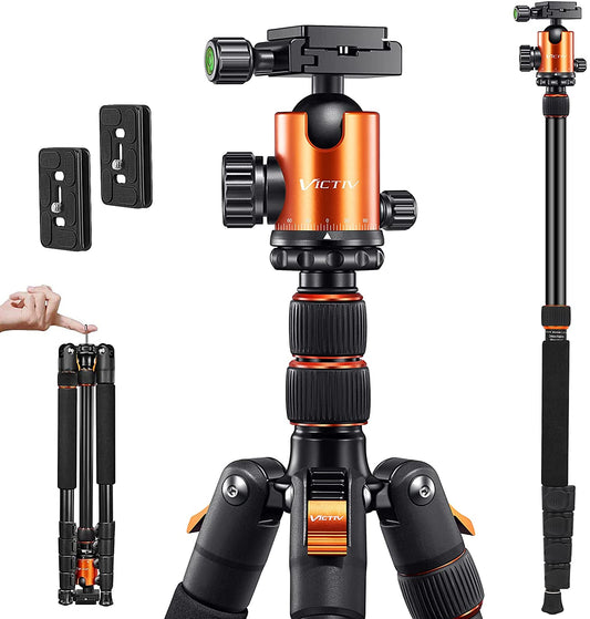 Victiv Camera Tripod Aluminum 81 inch, Tall Tripod/Monopod for DSLR with 36mm Ball Head Supports up to 22 lbs and 16.5 inch When Folded, Heavy Duty Travel Tripod with Carry Bag – Orange