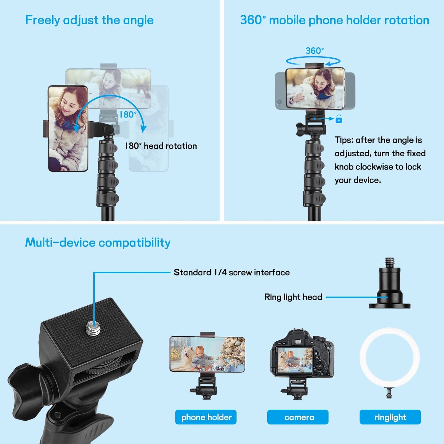 Victiv 68 inch/1.73m Phone Tripod Stand, Selfie Stick Tripod with Remote & Smatrphone Tripod, UPGRADE Foldable Camera Tripod for iphone/Samsung/Huawei/Mobile Phone