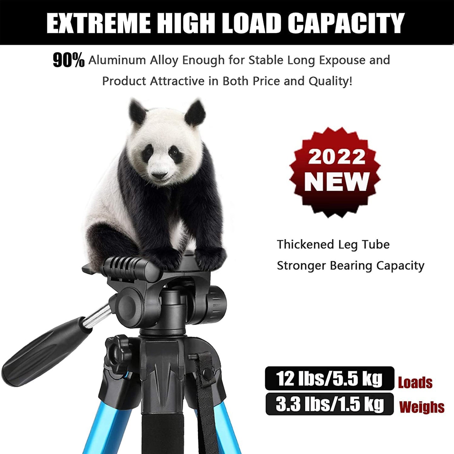 Victiv 72-inch Camera Tripod Aluminum T72 Max Height 182cm- Lightweight Tripod & Monopod Compact for Travel with 3-way Swivel Head and 2 Quick Release Plates for DSLR Video Shooting - Blue