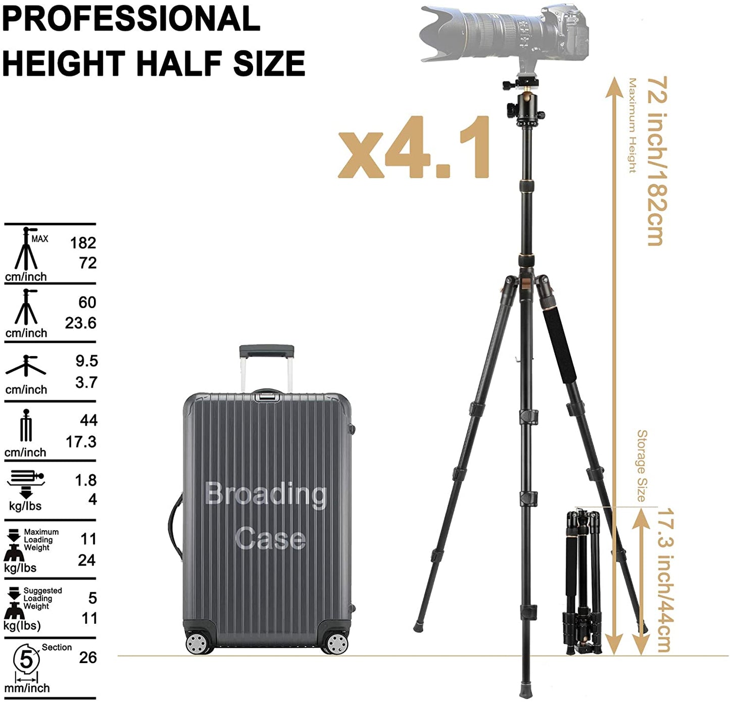 Victiv 72 inches Camera Tripod, Lightweight Aluminum Tripod with Monopod Loads up to 33 lbs, Travel Tripod for DLSR Storage 17 inches with 360° Ball Head and Portable Bag for Photography and Outdoor