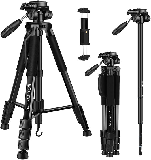 Victiv Camera & Tablet Tripod 72 inches, 2-in-1 Tripod Monopod 12 lbs Load for DSLR, Smartphone and iPAD with 2 Quick Mounts and Tablet Phone Holder for Travel and Work - Black
