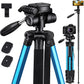 Victiv 72-inch Camera Tripod Aluminum T72 Max Height 182cm- Lightweight Tripod & Monopod Compact for Travel with 3-way Swivel Head and 2 Quick Release Plates for DSLR Video Shooting - Blue