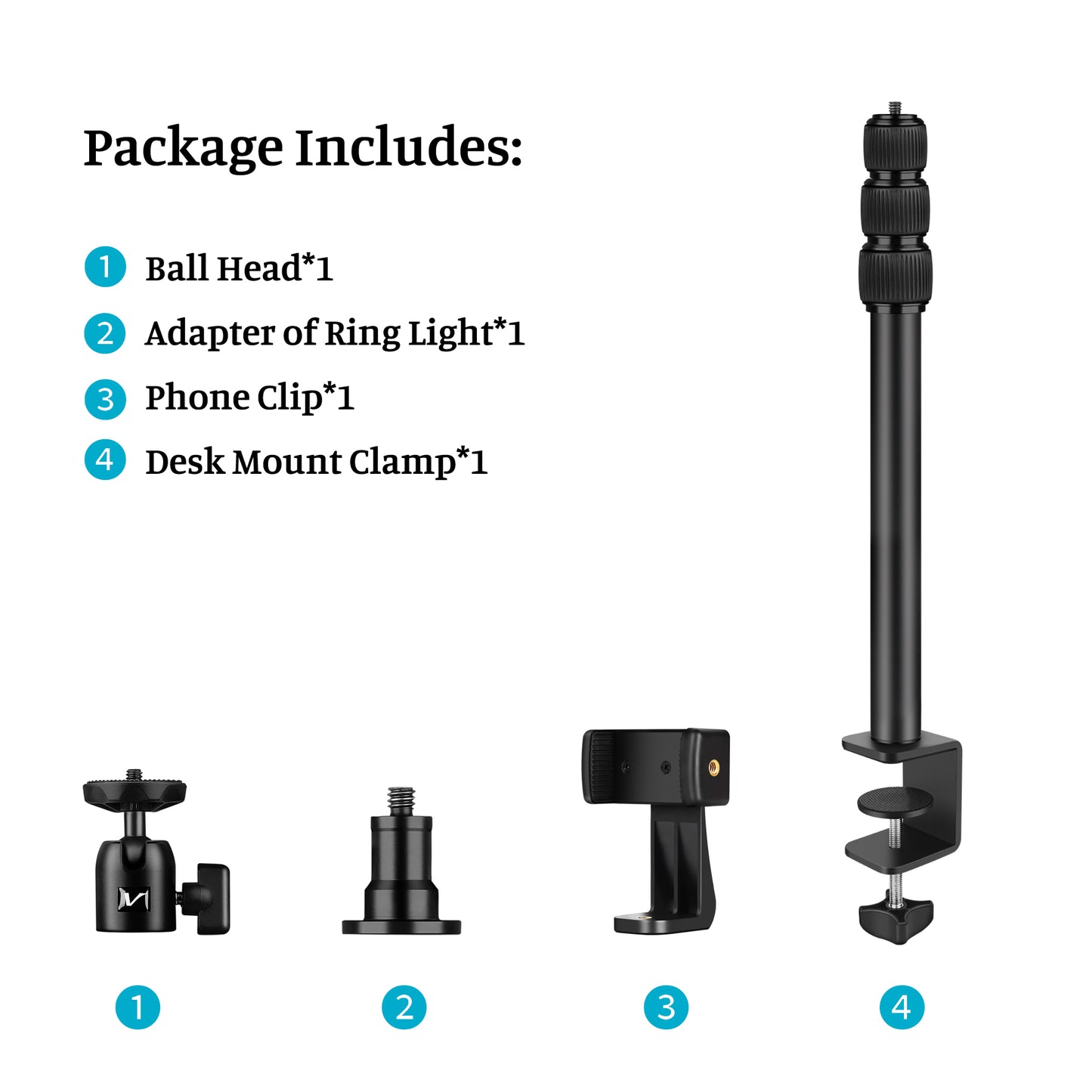 VICTIV Camera Desk Mount Table Stand with Ball Head, 15"-41" Adjustable Desktop Light Stand, Tabletop C Clamp with Phone Clamp, for DSLR Camera, Ring Light, Panel Light, Webcam, Phone