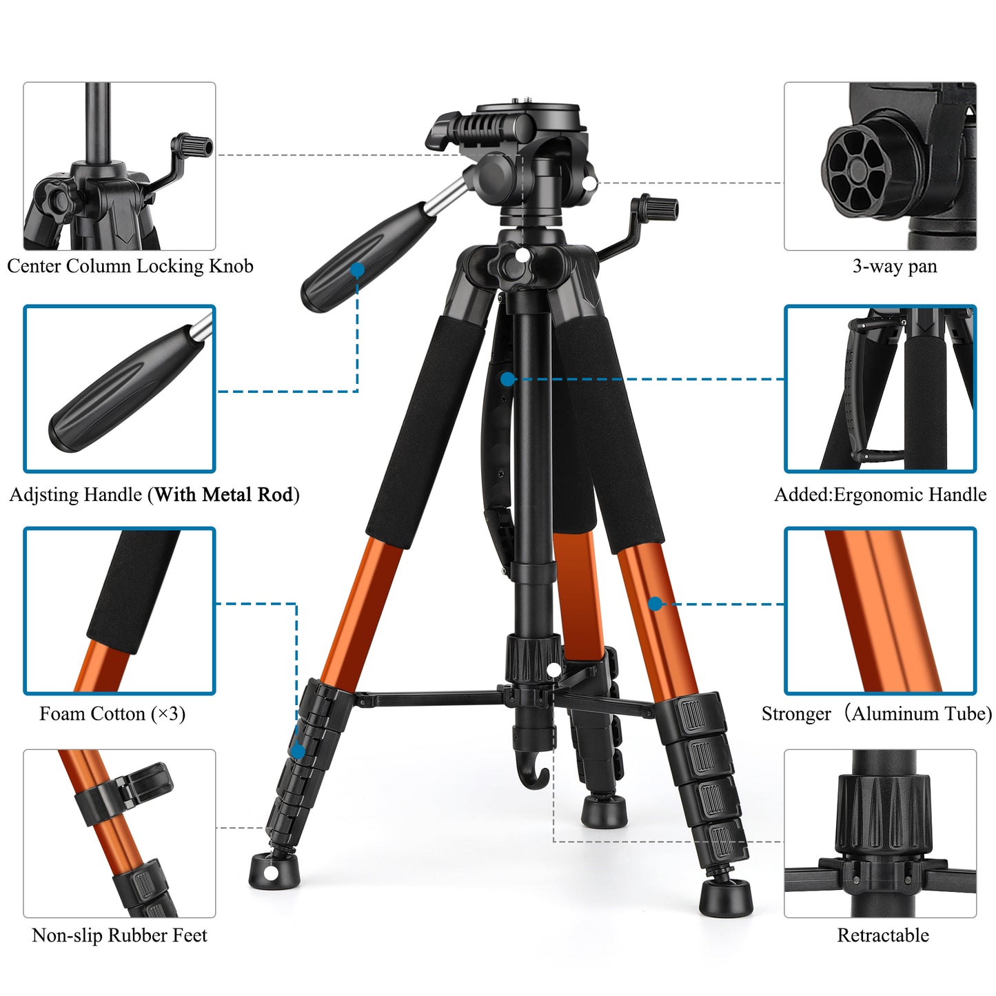 VICTIV 74” Camera Tripod for Canon Nikon Sony, Lightweight Travel Tripod with Carry Bag, Aluminum Professional Camera Tripod Stand for DSLR/SLR (6.35kg/14lb Load)