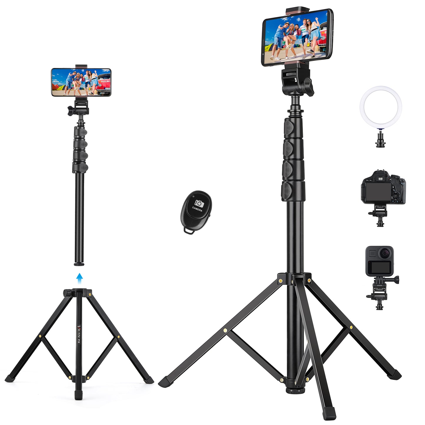 Phone Tripod, 67 inch Aluminum iPhone Tripod Stand with Remote, Extendable Cell Phone Tripod Compatible with iPhone 13 Pro Max Case/ 13 Pro / 12 Pro Max/Samsung/GoPro/Camera/Ring Light
