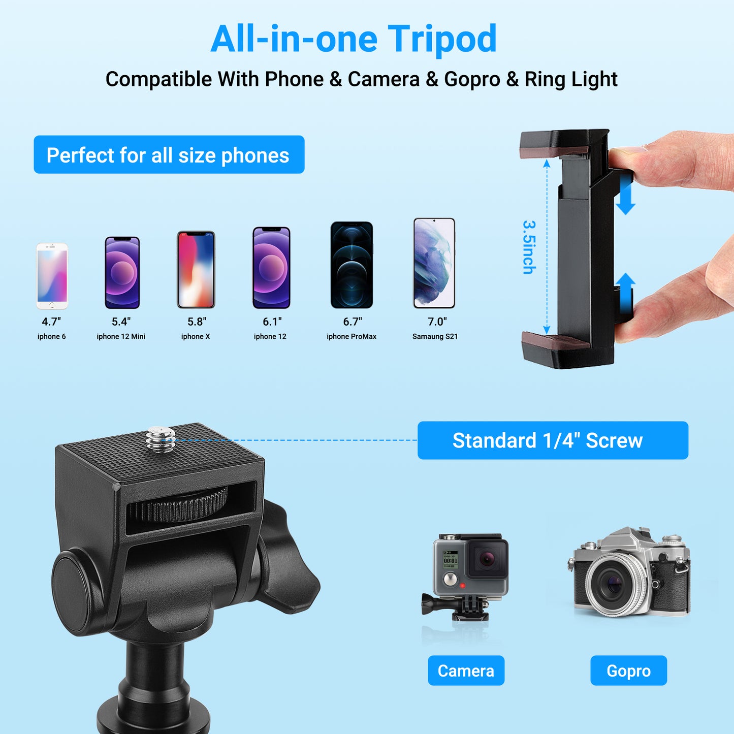 Phone Tripod, 67 inch Aluminum iPhone Tripod Stand with Remote, Extendable Cell Phone Tripod Compatible with iPhone 13 Pro Max Case/ 13 Pro / 12 Pro Max/Samsung/GoPro/Camera/Ring Light