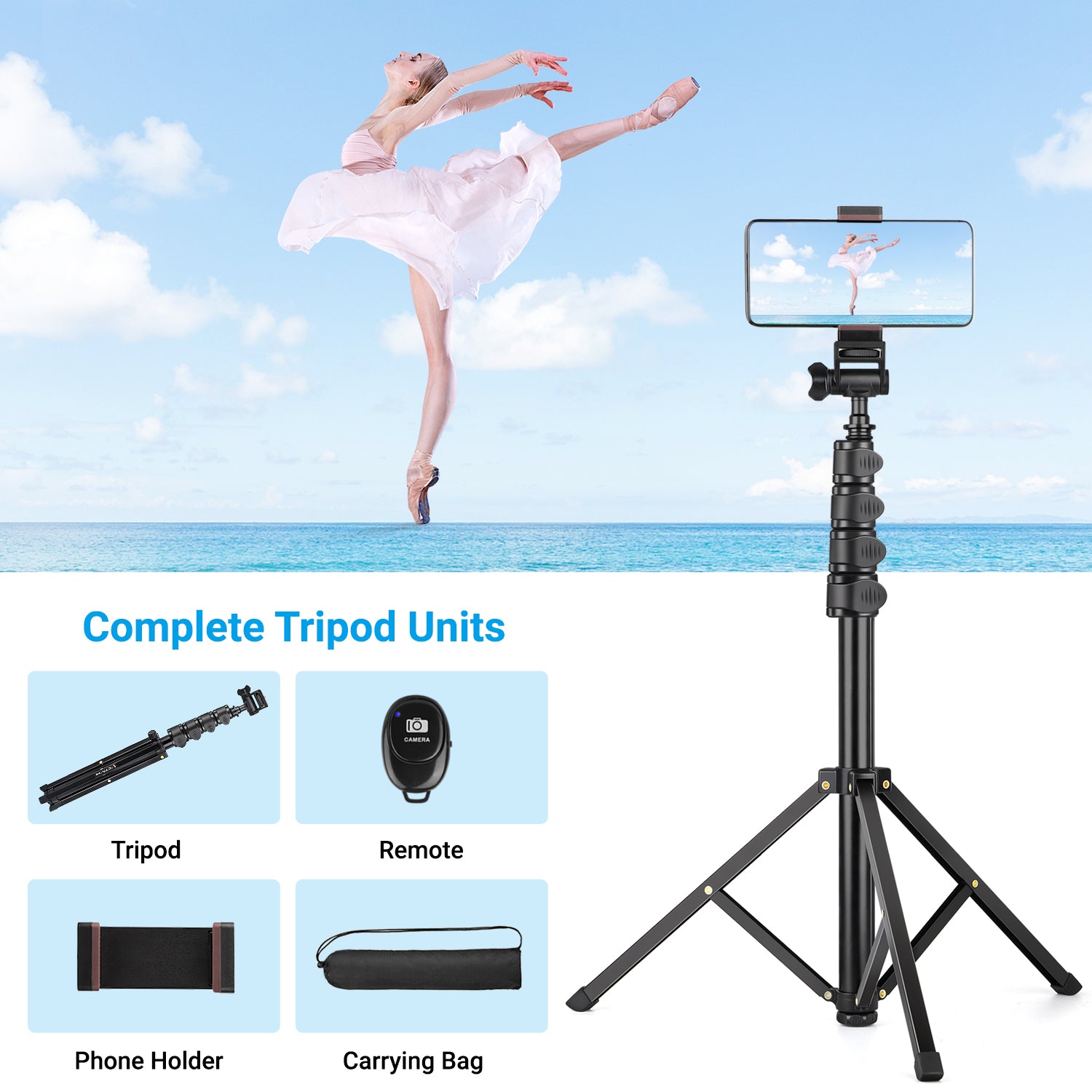 Phone Tripod, 67 inch Aluminum iPhone Tripod Stand with Remote, Extendable  Cell Phone Tripod Compatible with iPhone 13 Pro Max Case/ 13 Pro / 12 Pro